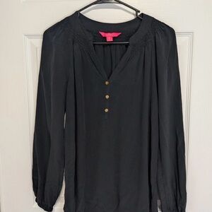 Womens Black Long-Sleeve Silk “Elsa” blouse by Lilly Pulitzer size med